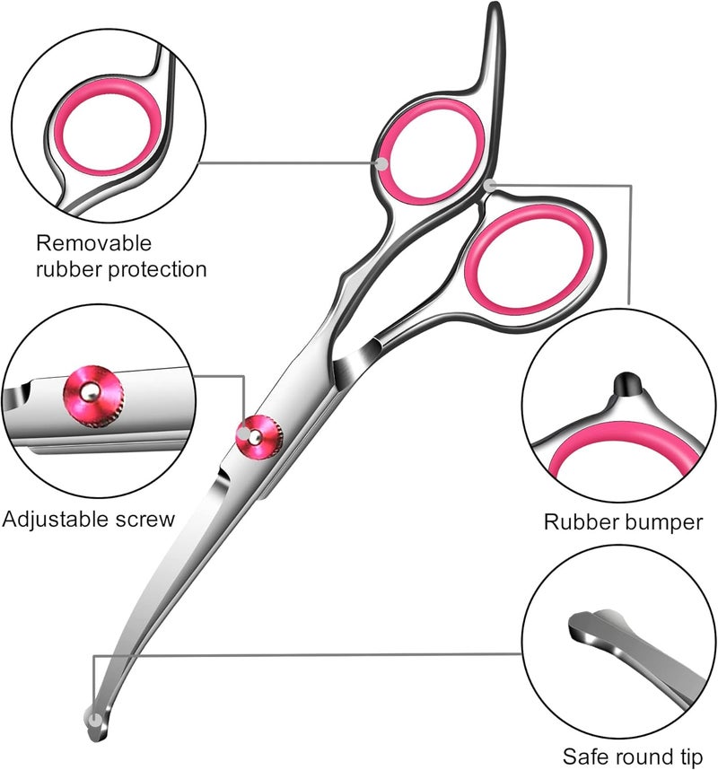 wikdey Dog Grooming Scissors with Safety Round Tip Pet Grooming scissors Kit Dog Shears kit Incudes Thinning Curved Straight Grooming Scissors Nail Clippers Nail File and Comb for dogs cats - Image 4